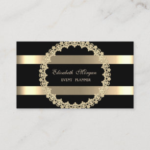 Elegant Modern, Svart, Guld Ram Randig Visitkort