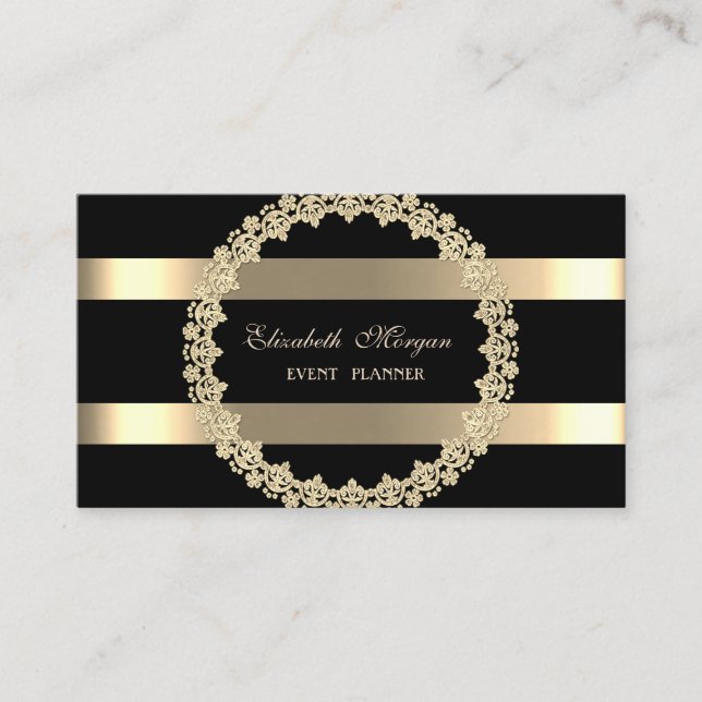 Elegant Modern, Svart, Guld Ram Randig Visitkort (Framsida)