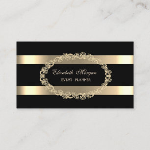 Elegant Modern, Svart, Guld Ram Randig Visitkort