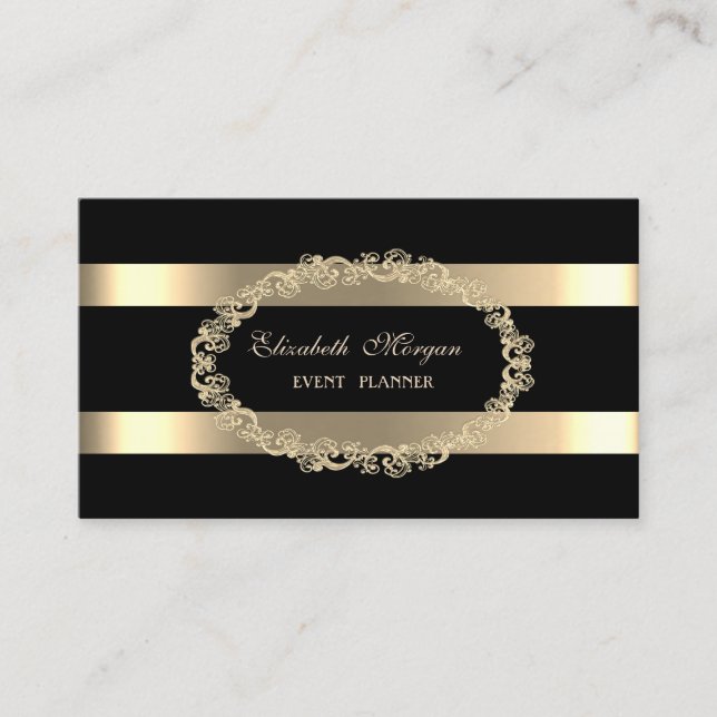 Elegant Modern, Svart, Guld Ram Randig Visitkort (Framsida)