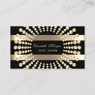 Elegant Modern, Svart, Guld Randig, Diamanter Visitkort