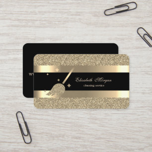 Elegant Modern, Svart Guld Randig Glitter Kvast Visitkort