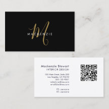 Elegant Modern Svart Guld Script Monogram QR-kod