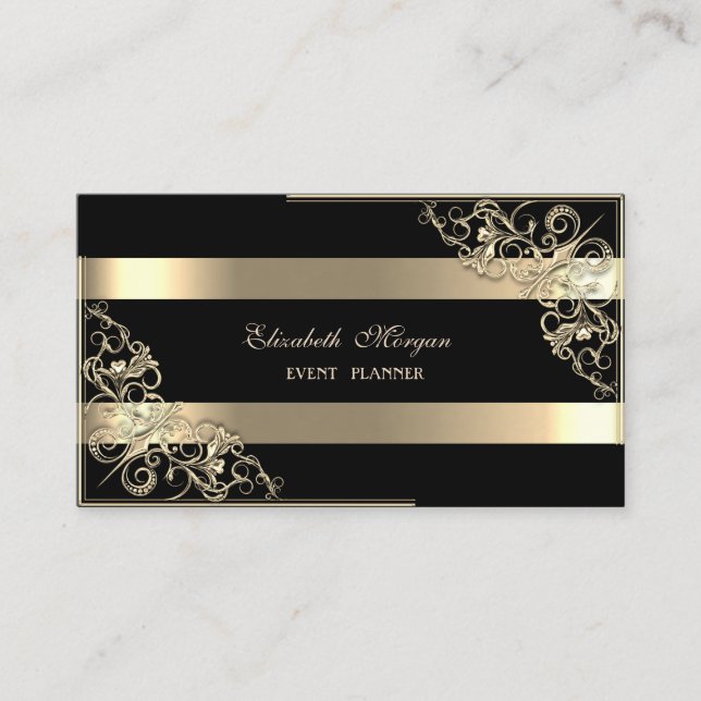 Elegant Modern, Svart, Guldrandig, Ram Visitkort (Framsida)
