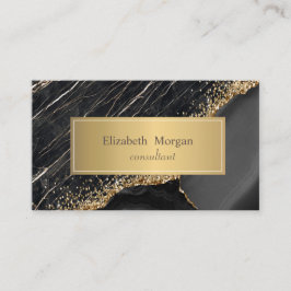 Elegant Modern Svart Marmor Guld Pailletter Visitkort