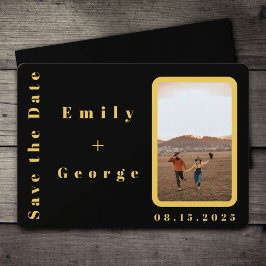 Elegant Modern Svart Och Guld Par Foto Bröllop Spara Datumet