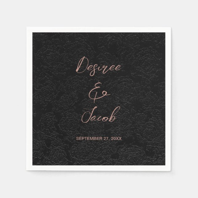 Elegant Modern svart och Ro Guld enkel Blommigt Pappersservett (Framsidan)