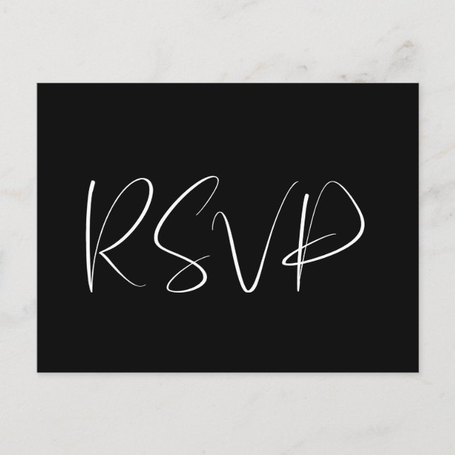 Elegant & modern svart och vit bröllops-RSVP Vykort (Framsida)