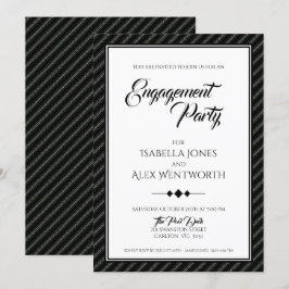 Elegant Modern svart och vit Förlovningsfest Inbjudningar
