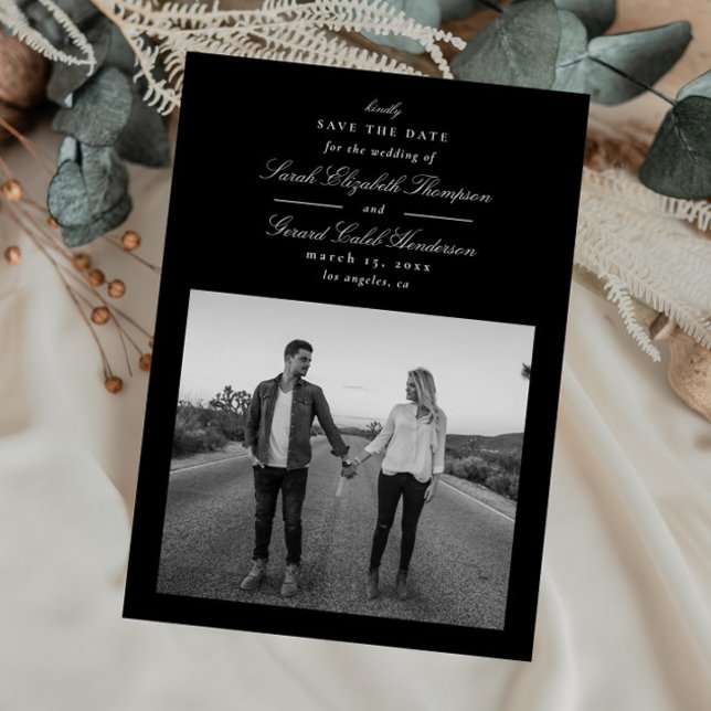 Elegant Modern svart och vit klassisk kalligrafi Spara Datumet (Skapare uppladdad)