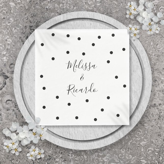 Elegant modern svart och vit prickmönster pappersservett (Elegant Modern Black and White Polka Dots Napkins)