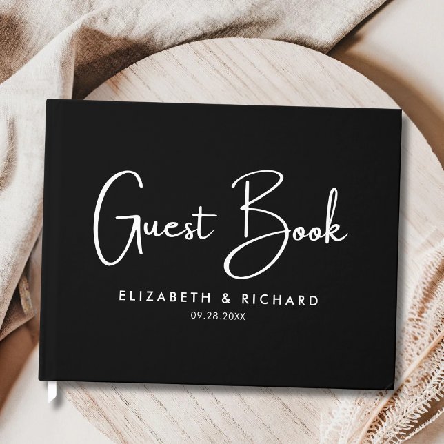 Elegant & Modern Svart och Vitt Bröllop Gästböcker (Elegant modern black and white guest book captures heartfelt memories in timeless style)