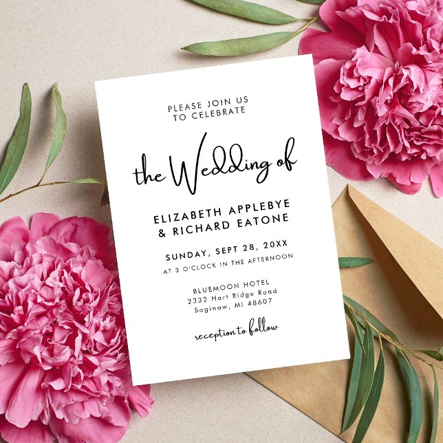 Elegant & Modern Svart och Vitt Bröllop Inbjudningar (Elegant modern black and white wedding invitation sets a refined tone for your special day)