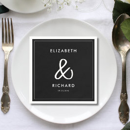 Elegant & Modern Svart och Vitt Bröllop Pappersservett