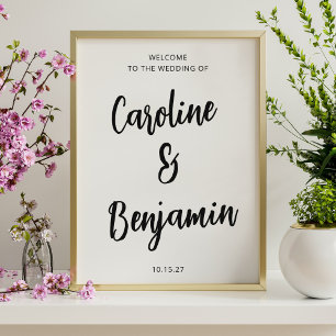Elegant Modern Svart och Vitt Bröllop Välkomst Poster