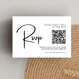 Elegant & Modern Svart och Vitt Bröllops QR-kod OSA Kort