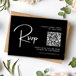 Elegant & Modern Svart och Vitt Bröllops QR-kod OSA Kort
