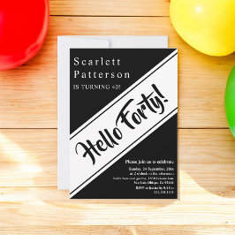 Elegant Modern Svart Och Vitt Chic 40-årsfirande Inbjudningar