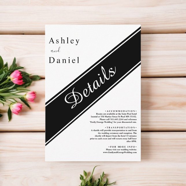 Elegant Modern Svart Och Vitt Delikat Bröllop Tilläggskort (Skapare uppladdad)