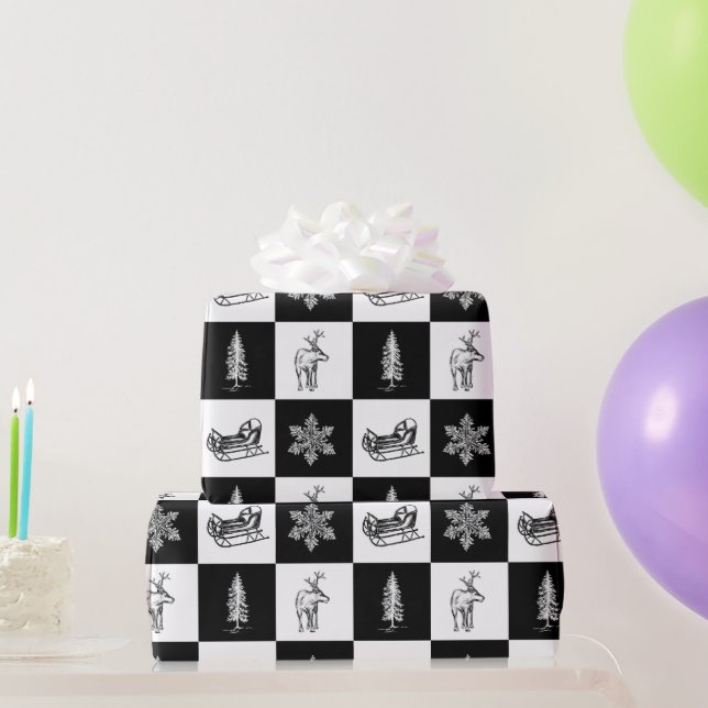 Elegant Modern Svart och Vitt Jul Presentpapper (Festgåvor)