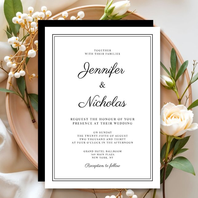 Elegant Modern svart och vitt skript Bröllop Inbjudningar (Elegant Modern Black And White Script Wedding Invitation
)