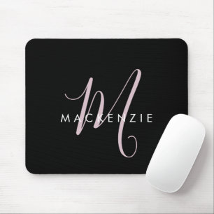 Elegant Modern Svart Rosa Rosa Skript Monogram Musmatta