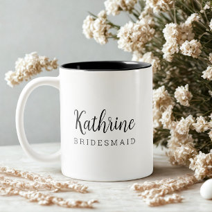 Elegant modern svart script brudtärna förfrågan Två-Tonad mugg