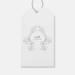 Elegant Modern Svart/Vit Blommig Krans Presentetikett