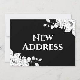 Elegant Modern Svart Vitt Blommig Ny Adress Meddelande