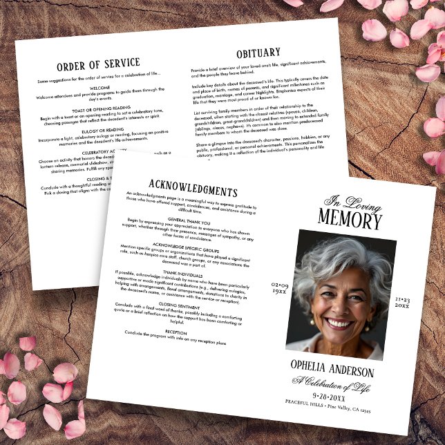 Elegant Modern Svart & Vitt Foto Begravningsprogra (Skapare uppladdad)