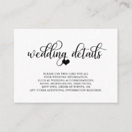 Elegant Modern Svart Vitt Hjärtbröllopsdetaljer Tilläggskort