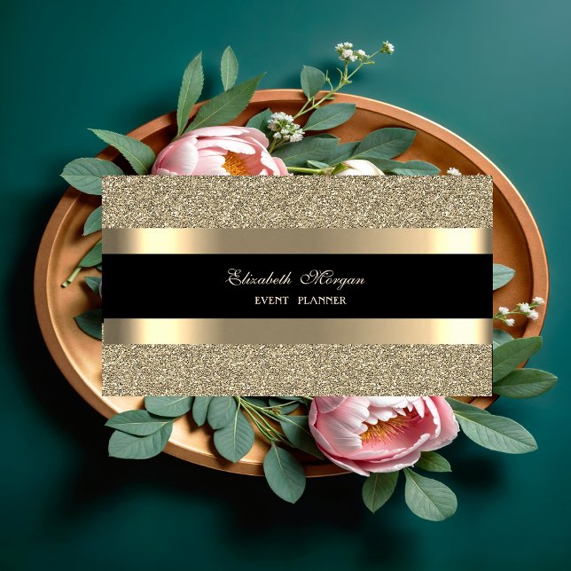 Elegant Modern, Svarta Guld-Glitter Visitkort (Skapare uppladdad)