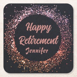 Elegant Modern Svarta Ro Guld Lycklig Pension Underlägg Papper Kvadrat