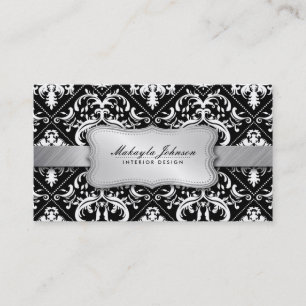 Elegant modern svartvit damast med silver visitkort
