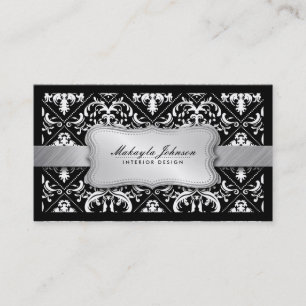 Elegant modern svartvit damast med silver visitkort