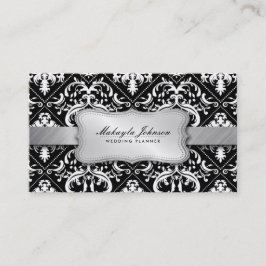 Elegant modern svartvit damast med silver visitkort