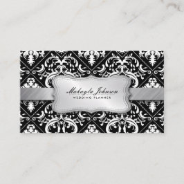 Elegant modern svartvit damast med silver visitkort