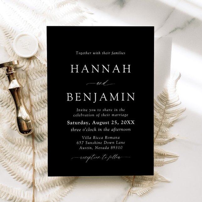 Elegant Modern svartvit minimalistisk Bröllop Inbjudningar (Skapare uppladdad)