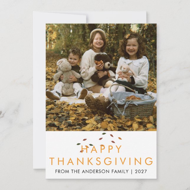 Elegant modern tackningsfest familjefoto höst julkort (Framsida)
