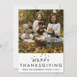 Elegant modern tackningsfest familjefoto höst julkort
