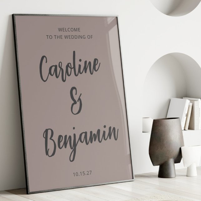 Elegant Modern Taupe och Grått Bröllop Välkommen Poster (Skapare uppladdad)