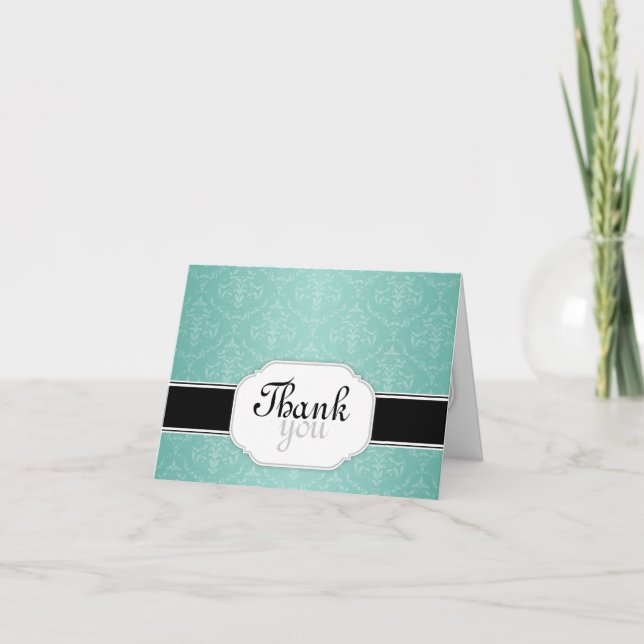 Elegant Modern Teal Damask - tack vare dina kort (Framsida)