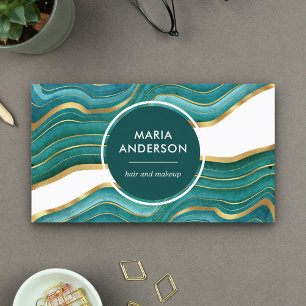 Elegant Modern Teal Guld Agat Geod Ädelsten Visitkort