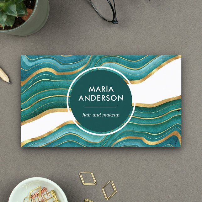 Elegant Modern Teal Guld Agat Geod Ädelsten Visitkort (Skapare uppladdad)