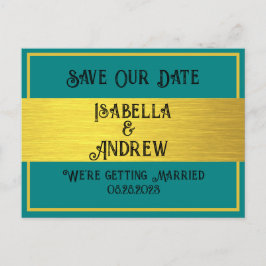 Elegant Modern Teal & Guld Bröllop spara datum Vykort