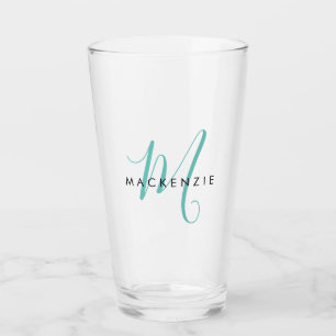Elegant Modern Teal Script Monogram Glaskopp