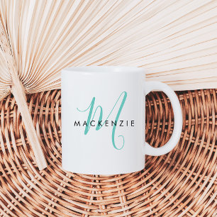 Elegant Modern Teal Script Monogram Kaffemugg