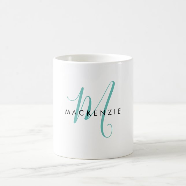 Elegant Modern Teal Script Monogram Kaffemugg (Center)
