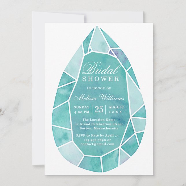 Elegant Modern Teal Watercolor Gem-Möhippa Inbjudningar (Framsida)