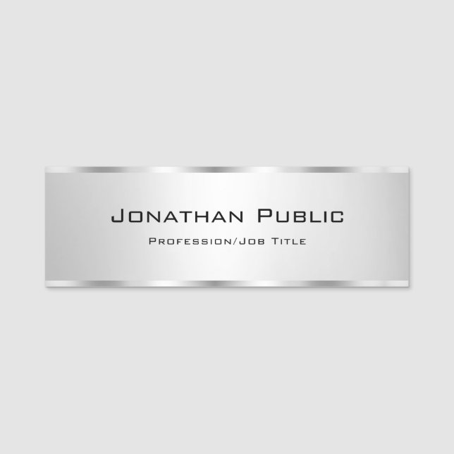 Elegant Modern Template Personlig Faux Silver Namnbricka (Framsida)